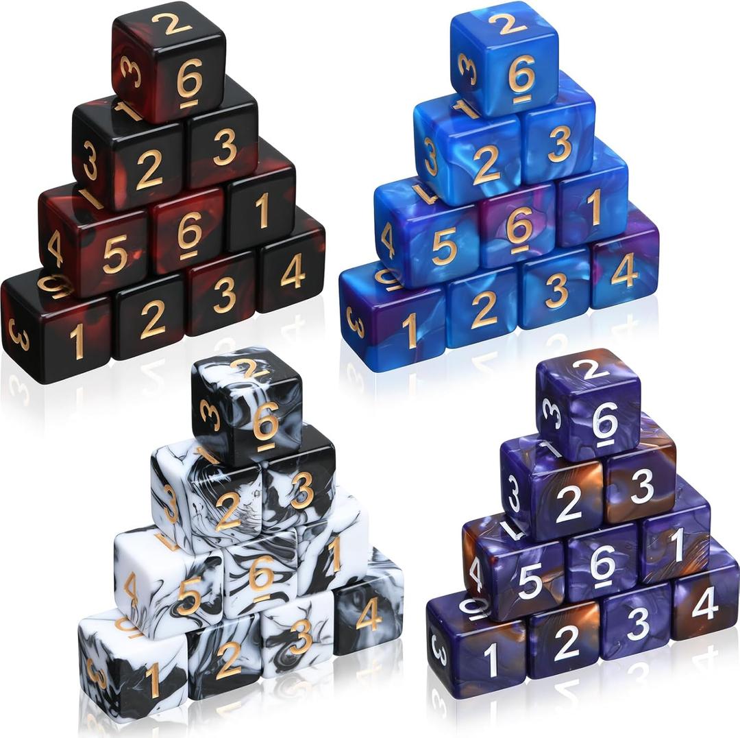 Poen 40 Pcs 16mm Dice Set Bulk, 6 Sided Standard Colored Dices with Numbers, D6 Polyhedral Games Dice for Board Games, Parties (Marble Color)