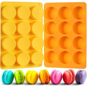 2 Pcs Oreo Chocolate Cookie Silicone Molds, 12-Cavity Round Silicone Mold, Baking Mold for Oreo, Chocolate, Cookie, Candy, Mini Cake, Jelly (Orange + Yellow)