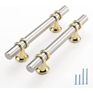 Rergy 10 Pack 4 Inch Brushed Nickel and Gold Cabinet Pulls Heavy-Duty Kitchen Cabinet Handles, Rust-Resistant and Durable Drawer Pulls Zinc Alloy Hardware for Cupboard,Closet,Cabinets