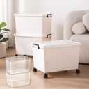 Large Stackable Plastic Storage Bins with Wheels, 3-Pack 60 Quart White Thickened Latching Lid Containers with Lockable 360 Casters for Home, Office, Bathroom, and Dorm Organization