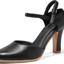 Coutgo Womens Chunky High Heels Closed Pointed Toe Ankle Strap Pumps Vintage D'Orsay Dress Party Shoes 7