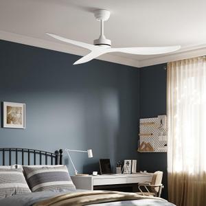 White Ceiling Fan No Light,52" Ceiling Fan Without Light with Remote,3 Blade Reversible,for outdoor indoor Patios/Farmhouse/Bedroom