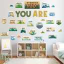 33 Pcs Affirmation Station Bulletin Board Set Adventure Camping Motivational Poster Inspirational Decoration Positive Accents Cutouts for School Office Bulletin Board Supplies