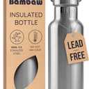 Bambaw Metal Insulated Water Bottle 16 oz, Stainless Steel Water Bottle Insulated, Reusable, Keeps Drinks Cold for 24h Cold & Hot for 12h, With Wide Mouth That Fits Tea Balls (Natural Steel)
