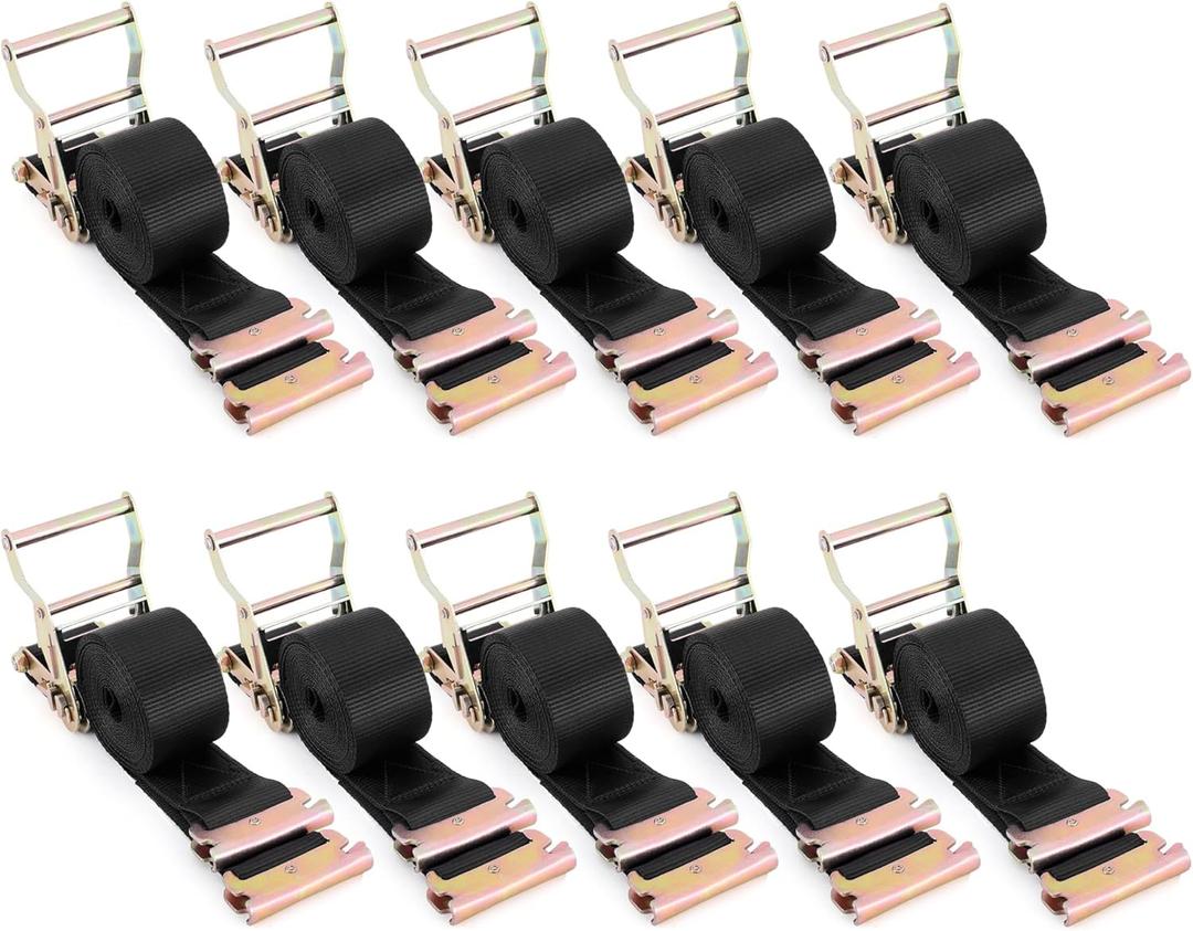 2" x 15 FT E-Track Ratchet Straps (10-Pack) - Heavy Duty Tie Down Straps with E-Track Fittings, 4500 lbs Break Strength for Cargo Securing in Enclosed Trailers, Cargo Vans & Trucks (Black)