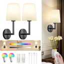 JKEYES Battery Operated Wall Sconces Set of Two, Black Cordless Wall Sconce with 10000mAh RGB Dimmable Detachable Rechargeable Bulbs, 12 Colors Sconces Wall Decor for Bedroom Living Room Hallway