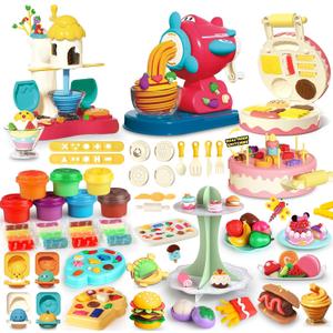 77 Pcs 4 in 1 Playdough Sets for Kids Age 2-4-8, Dough Accessories Tools Kit, Ice Cream, Noodle Cake Hamburger Maker, Kitchen Playdough Toys Girls Boys, Gifts for 3 4 5 6 Year Old Girls Boys