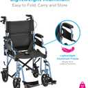 NOVA Lightweight Folding Transport Chair for Adults Aluminum Foldable Travel Wheelchair with Flip-Up Desk Arms, One-Grip Locking Hand Brakes, 8 All-Terrain Wheels, 300 lb Capacity, Blue