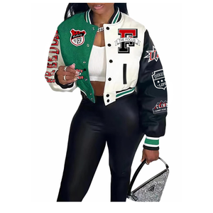 Flygo Varsity College Jacket Baseball Bomber Fr Varsity Jacket Vintage Sweatshirt Casual Unisex Streetwear(Green- M)