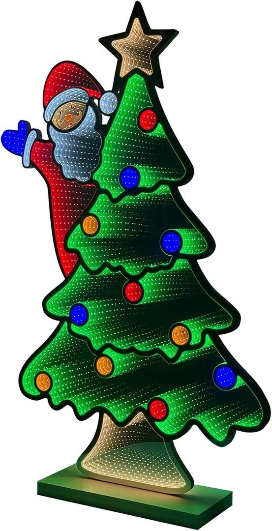 hogardeck Christmas Decorations Indoor, 4 FT Christmas Tree with Santa Infinity Mirror Tunnel Light, 3D Endless Extension Night Light for Home Living Room Party Indoor Outdoor Xmas Decor