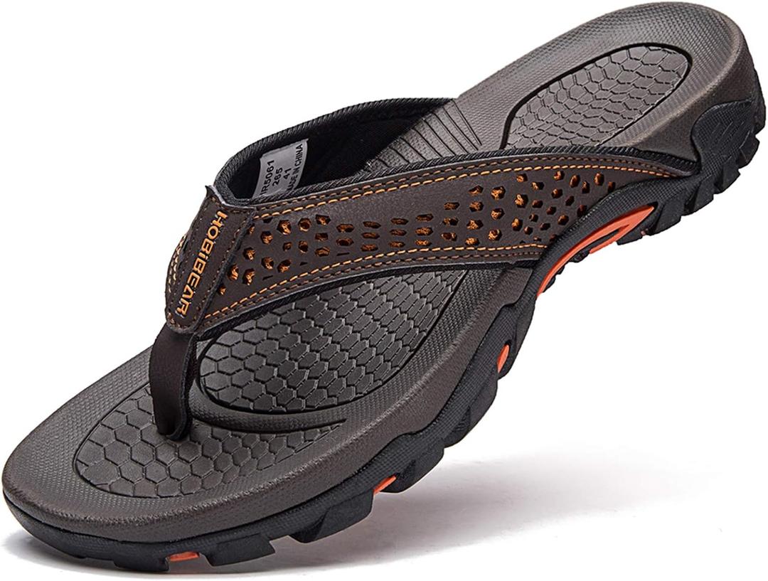 GUBARUN Mens Sport Flip Flops Comfort Casual Thong Sandals Outdoor(Brown, 13)