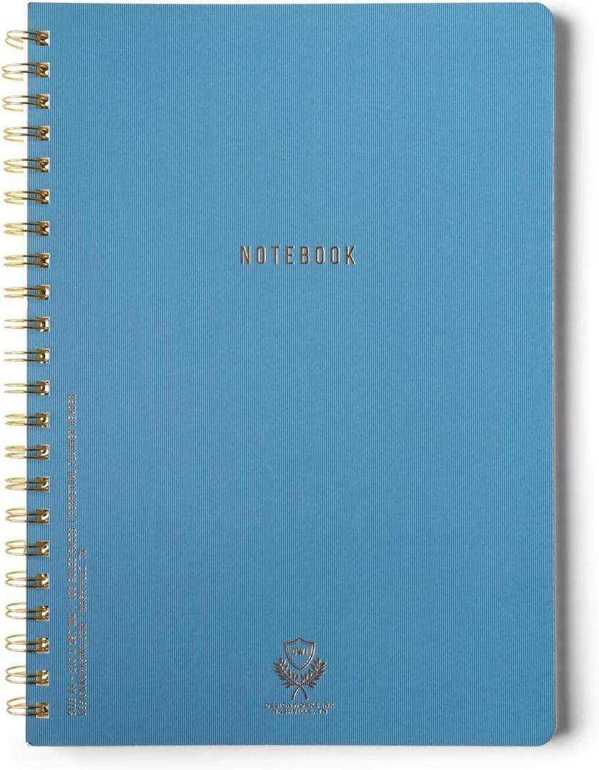 DesignWorks Ink Textured Paper Twin Wire Notebook, Daily Planner & Soft Cover Writing Journal, 160 Lined Perforated Pages, Large Spiral Notebook for Work & Journaling, 8.25 x 11.625 in, Classic Blue