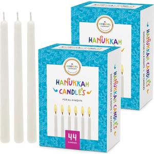 The Dreidel Company 2-Pack White Menorah Chanukah Candles 44 Hanukkah Candles for All 8 Nights of Chanukah