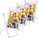 4 Pack Acrylic Magnetic Picture Frames 4 x 6 Inch, Clear Lucite Photo Frame with Stand, Frameless Transparent Floating Picture Frame for Home Office Desktop Display Horizontally or Vertically