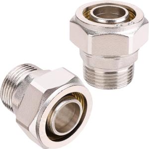 3/4 Straight Fittings, 3/4 Piping x 3/4 Male NPT Adapter Fittings, Seal Tape Needed, Brass-Nickel Plated, 2PCS for Garage Shop Compressed Air Line Piping System Kit