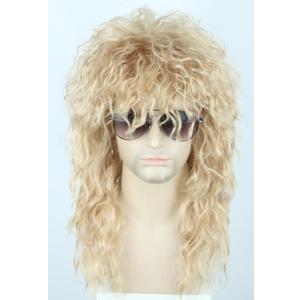 Topcosplay Men or Women 80s Mullet Wig Rock Disco Wigs Long Curly Blonde