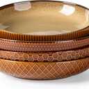 GBhome 8.5'' Large Pasta Bowls, 36 Ounce Stoneware Salad Bowls for Kitchen, Ceramic Serving Bowls With Textured Pattern for Pasta,Fruit, Stews,Noodle, House-warming Gift, Set of 4-Caramel