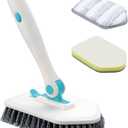 nacena Shower Scrubber with Long Handle, 4 in 1 Tile Tub Scrubber Brush with 3 Detachable Cleaning Shower Heads and Floor Squeegee Shower Cleaner Brush for Bathroom Kitchen Tub Sink Floor, Blue White