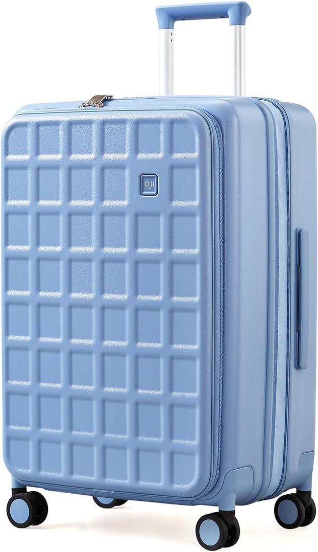 Expandable Top Opening 24 Inch Checked Luggage with Spinner Wheels, Large Suitcase with TSA Lock, Hard Shell Travel luggage Suitcases for Men Women, for 12+Days Travel, Blueberry Blue, Checked-Medium 24-Inch