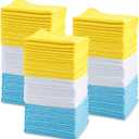 Amazon Basics Microfiber Cleaning Cloths for Cars, Non-Abrasive, Highly Absorbent, Lint and Scratch-Free, Reusable and Washable, Car Detailing Towels, 16" x 12", Blue/White/Yellow, 144-Pack