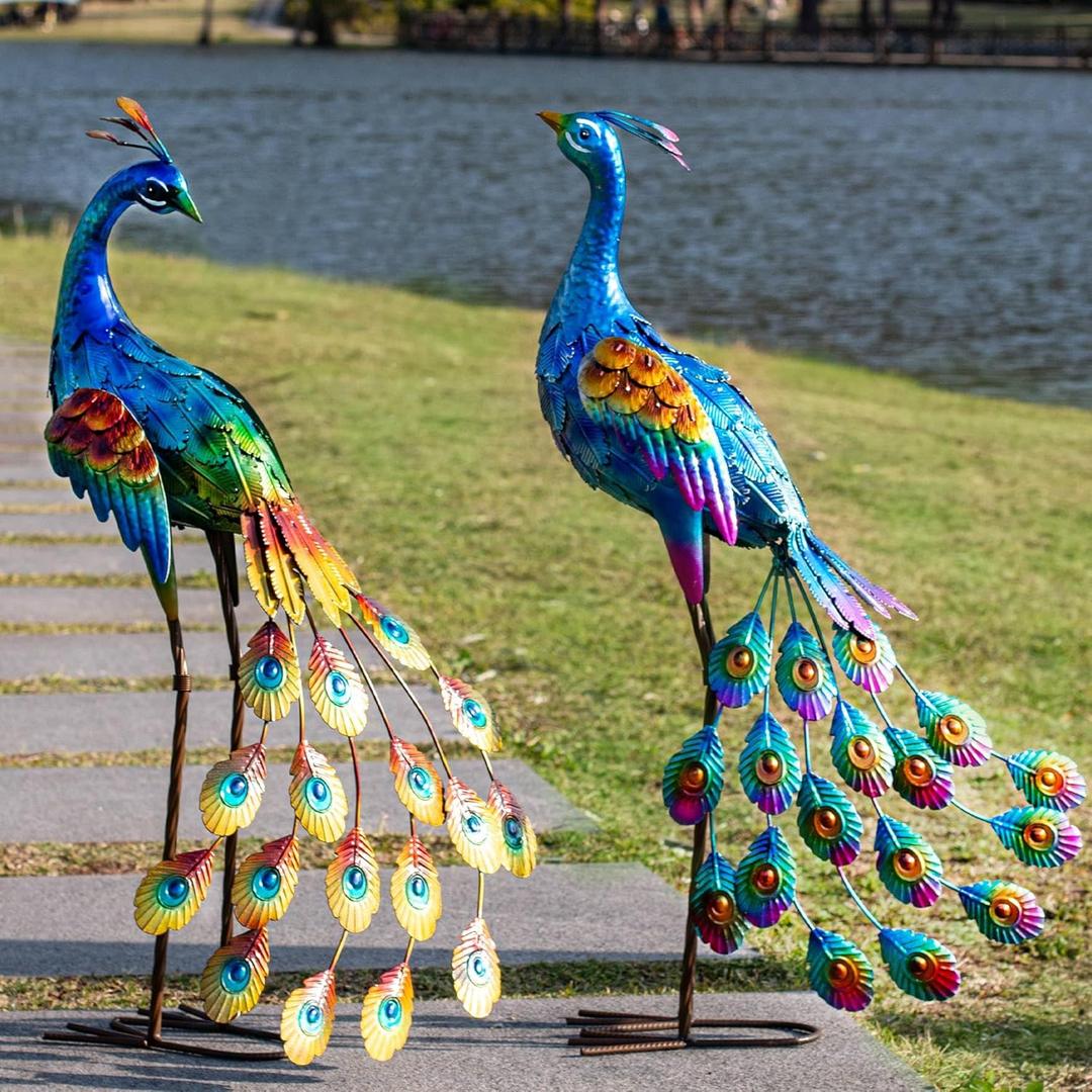 Kircust Peacock Garden Statue and Sculpture, Metal Peacocks Yard Art Lawn Decor, Large Birds Garden Sculptures & Statues for Patio Backyard Pond Home Decoration (Multicolor) Kircust Peacock Garden Statue and Sculpture, Metal Peacocks Yard Art Lawn Decor, Large Birds Garden Sculptures & Statues for Patio Backyard Pond Home Decoration (Multicolor)