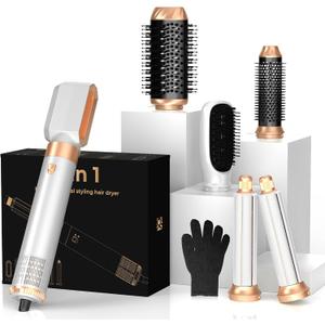 6 in ONE Hair Dryer Brush, Blow Dryer Curling Wand Hair Styling Tools Set, Ionic Hot Air Massage Oval Blowout Hair Dryer, Left & Right Hair Styler