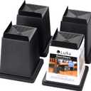 Lufia 6 Inch Heavy Duty Bed Furniture Risers, Set of 4, Adjustable Lifts for Sofa, Table, Chair, Desk, Supports Up to 1,000 lbs, Provides Extra Storage Space & Floor Protection (Black, 6 Inch) (Black-4 Pack(semi-open))