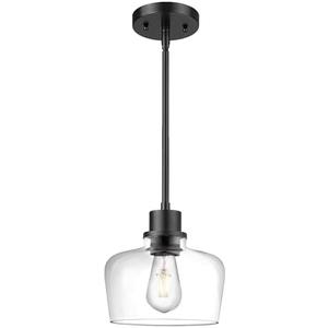 Emak Modern Black Pendant Lights, 8 Inch Kitchen Pendant Lighting Over Island with Clear Glass Shade, Farmhouse Hanging Lights for Kitchen, Bathroom, Bedroom, Dining Room, PL122-BK-CG