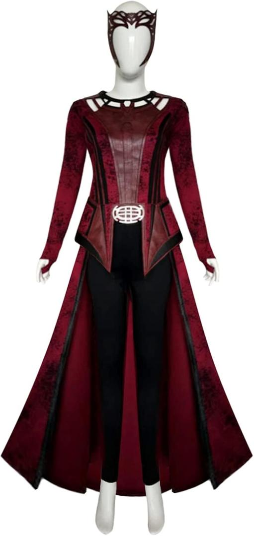 Women Wanda Maximoff Costume Scarlet Witch Cosplay Outfit Red Cloak Wanda Headpiece Halloween Cosplay Outfits
(Red, X-Large)