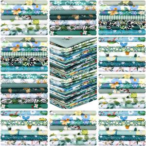 Tudomro 70 Pcs 10 x 10 Inch Green Floral Cotton Fabric Square for Quilting Sage Mint Green Sewing Precut Fabric Bundle Assorted Flower Printed Patchwork Materials for Holiday DIY Craft Handmade Cloth