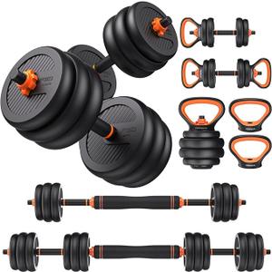 FEIERDUN DS2 Adjustable Dumbbells, 20lbs Free Weight Set with Connector, 5 in1 Dumbbells Set Used as Barbell, Kettlebells, Push up Stand, Weight Plate, Fitness Exercises for Home Gym Suitable Men/Women