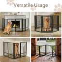 SNUOWU Full Metal Freestanding Dog Gate with Door, 32''Height Foldable Pet Dog Fence for Indoor & Outdoor, 4 Panels Extra Wide Free Standing TallDog Gates for Doorways,House,Stairs,Porch,Deck,Yard