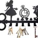 Alice Decorative Key Holder for Wall  Metal Wonderland Entryway Key Hook Rack, Bunny with Vintage Clock, Alice Wall Decoration, Unique Gifts for Kids & Alice Lovers Home Decor