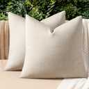 MIULEE Pack of 2 Decorative Outdoor Solid Waterproof Throw Pillow Covers Faux Linen Garden Farmhouse Cushion Cases for Patio Tent Balcony Couch Sofa 18x18 Inch Beige