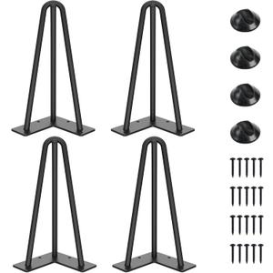 SMARTSTANDARD 10 Inch Hairpin Table Legs, 3 Steel Rods 1/2 Inch Pipe Diameter, 800lbs Load Capacity, Mid-Century Style for Coffee Table, Side Table, Night Stand (Black, 4PCS)