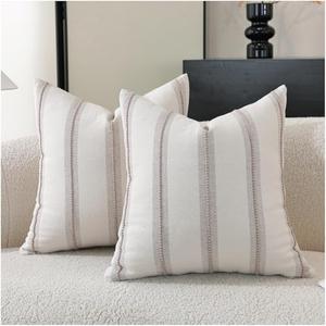 Cethom Boho Throw Pillow Covers 20x20 Set of 2, Taupe Striped Decorative Pillow Cases for Couch Chair Bed, Textured Farmhouse Modern Accent Cushion Covers for Living Room Bedroom Sofa Home Decor