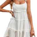 MakeMeChic Women's Boho Mini Dress Summer Vacation Sundress Dots Sleeveless Cami Country Short Dress (White, M)