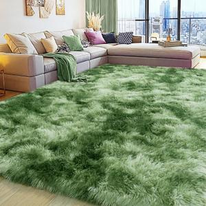 9x12 Large Area Rug, Tie-Dyed Green Soft Ultra Fluffy Plush Rug