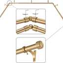 Warm Gold Bay Window Curtain Rods with Aluminum End Cap Finials and Brackets,Adjustable 32-86 Inch Center Rod for windows (20-82), 32-58 Inch Side Rods for windows (20-54),1 Inch Diameter