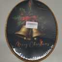 SHQIEUDH Moody Christmas Bells Oval Wall Art 8.6x11.4, Vintage Christmas Red Bow Framed Canvas Prints Artwork, Rustic Farmhouse Winter Holiday Oval Wall Hanging Decor for Living Room Home Bedroom