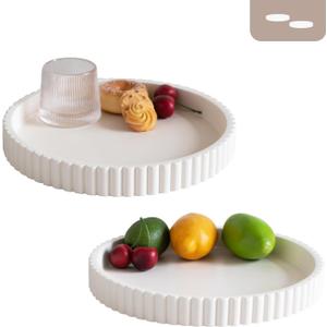 Decorative Tray for Coffee Table, Living Room, Side Table, 2 Packs 11" White Round Concrete Home Decor Serving Trays for Accent Table, Console Table Decorative Tray for Coffee Table, Living Room, Side Table, 2 Packs 11" White Round Concrete Home Decor Serving Trays for Accent Table, Console Table