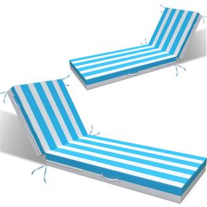 L'AGRATY Outdoor Lounge Chaise Cushion: 72x21x3 Inch Waterproof Lounge Chair Cushion for Outdoor Furniture with Fade Resistant Removable Cover - Patio Cushions for Pool Lawn Deck(Blue White 2Pcs)