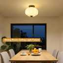 15in Green Glass Ceiling Light, Vintage Gold Semi Flush Mount Schoolhouse Ceiling Light Fixture Art Deco Style, for Kitchen Island Dining Living Room Lighting, LED Bulb Included 1 Pack