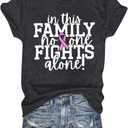 Breast Cancer Awareness Shirt Women: in This Family No One Fights Alone Shirt Breast Cancer Gifts Pink Short Sleeve Tops (Gray, S)