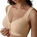 SHARICCA Seamless Front Closure Bras for Women Wireless Full Coverage Support Bra Comfortable No Underwire Everyday Bras (Beige, L)