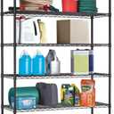 6 Tier Adjustable Metal Shelf Wire Shelving Unit Storage with Wheels 2100LBS Capacity 18" D x 48" W x 82" H for Restaurant Garage Pantry Kitchen Garage Rack,Black