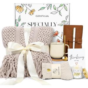 Gifts for Women, Get Well Soon Gifts for Women, Sympathy Care Baskets, Thinking of You Care Package, Self Care Gifts, After Surgery Feel Better Gifts Blanket (Khaki)