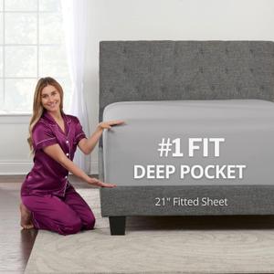 Queen Fitted Sheet Only DeepPocket  Extra Deep Pocket Queen Fitted Sheet  21 Fitted Sheets Perfectly Fit 1723 Deep Mattress & Toppers  Lovely Feel  1 Bottom Sheet Queen Size  Calm Grey