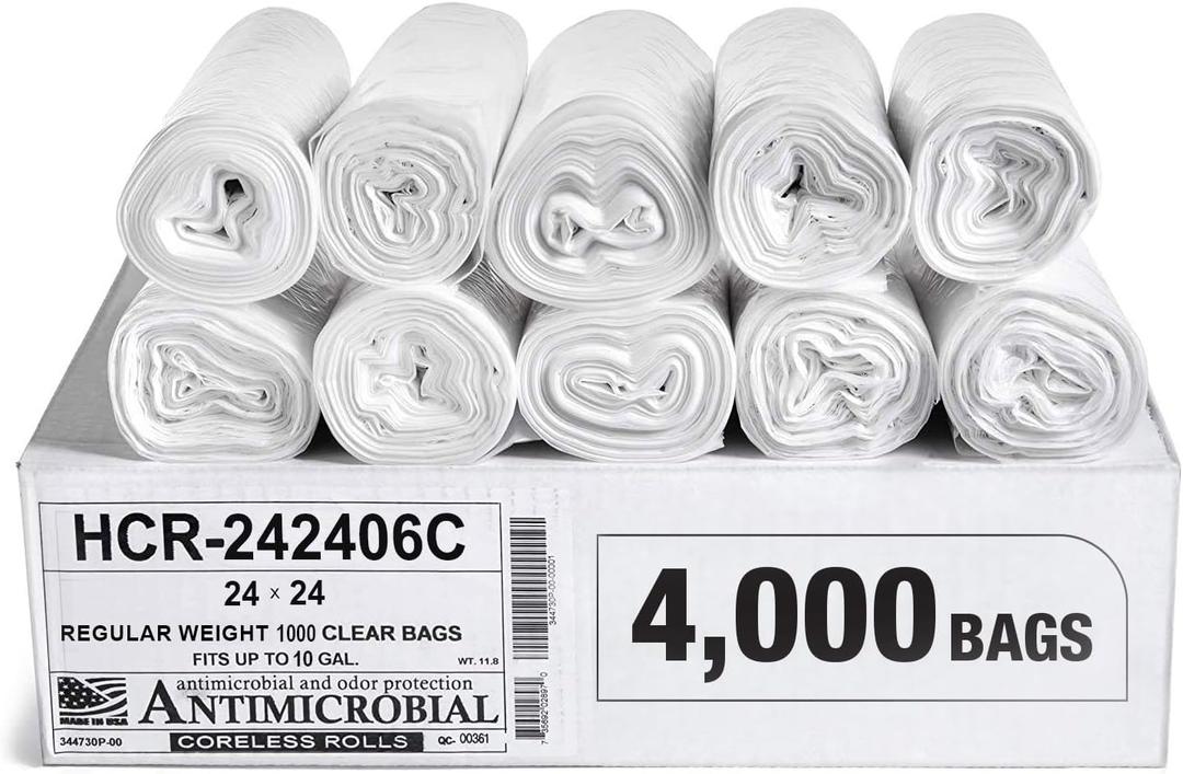 Aluf Plastics High Density Bags, 10 Gallon, 4000 Count, 6 Micron (eq), 24" x 24", Clear, for Bathroom, Office, Industrial, Commercial, Janitorial, Municipal, Recycling