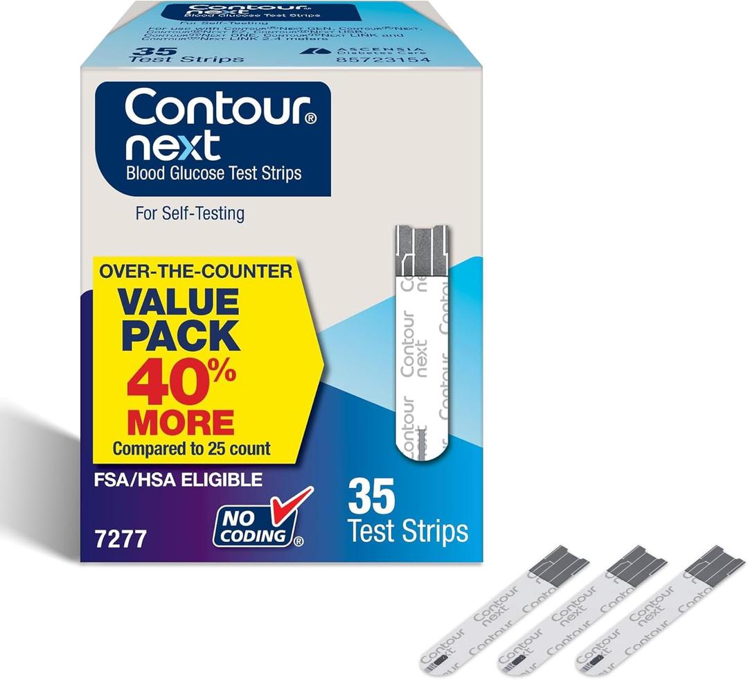 Ascensia Contour Next Blood Glucose Test Strips for Diabetes  35 Count (1 Pack) - Accurate, No Coding, Second-Chance Sampling, Compatible with All Contour Next Meters for Easy Blood Sugar Testing